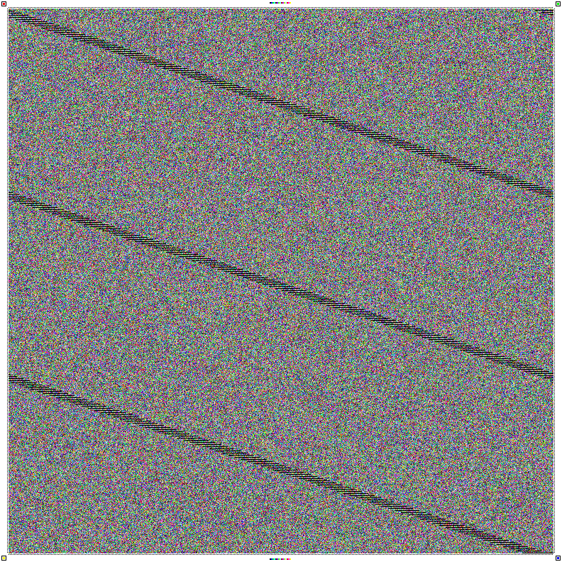 Original CVP2 Bible raster: dense RGB24 data with diagonal bands and four small corner landmarks.